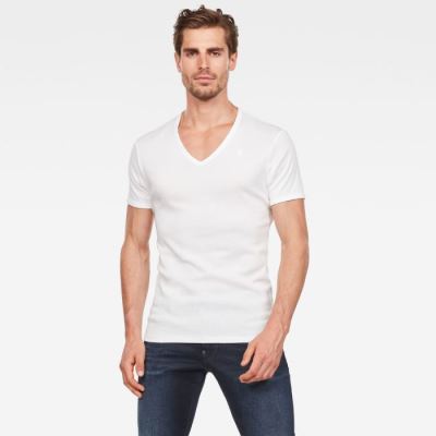 Férfi G-Star Basic V-neck 2-pack Póló Fehér Magyarország | FVSZNKZ