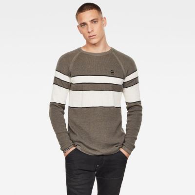 Férfi G-Star Raglan Block Stripe Pulóverek Fehér Olivazöld Magyarország | J1JP2NZ