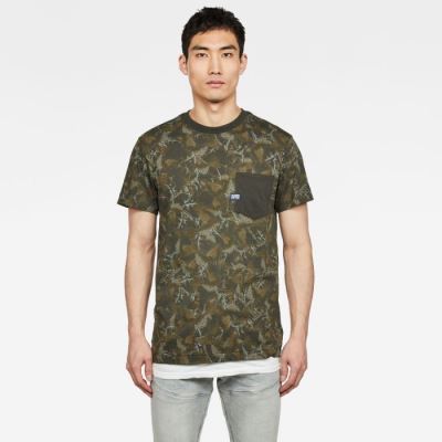 Férfi G-Star Thistle Allover Pocket Póló Szürke Camo Magyarország | 8RMX918