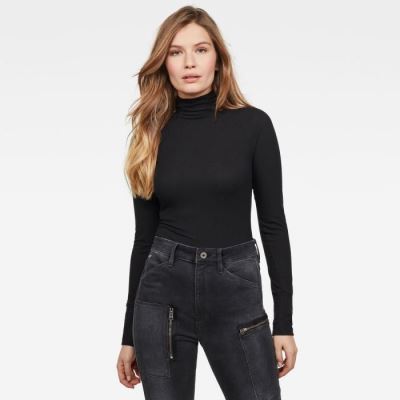 Női G-Star Lecite Optic Slim Turtleneck Felsők Sötétfekete Magyarország | 3BB9VAX