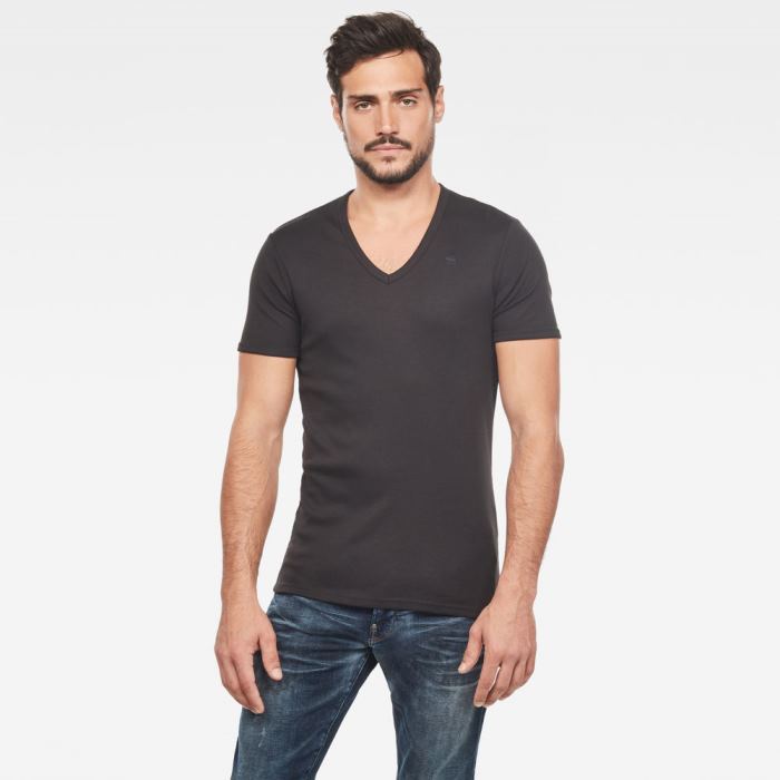 Férfi G-Star Basic V-neck 2-pack Póló Fekete Magyarország | ZW4RQAK