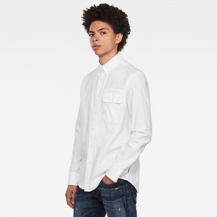 Férfi G-Star Bristum Flap Button Down Slim Ingek Fehér Magyarország | TMMDARC