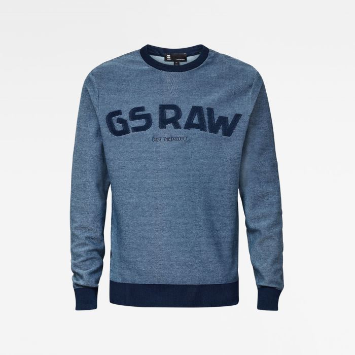 Férfi G-Star Gsraw Knit Pulóverek Sötétkék Magyarország | 2RNF9US