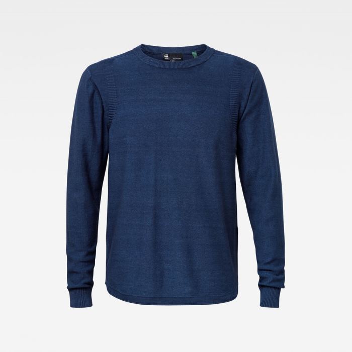 Férfi G-Star Indigo R Straight Knit Pulóverek Sötétkék Magyarország | RSL83TG