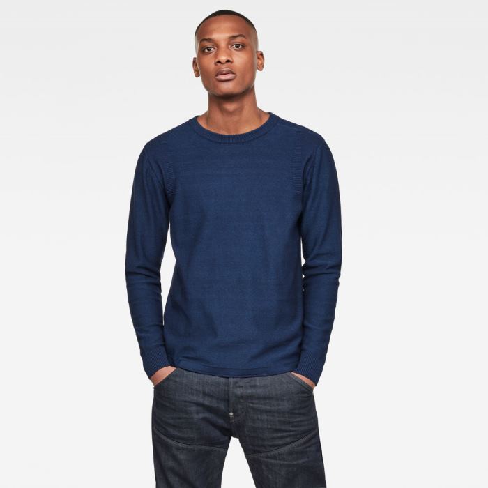 Férfi G-Star Indigo R Straight Knit Pulóverek Sötétkék Magyarország | RSL83TG