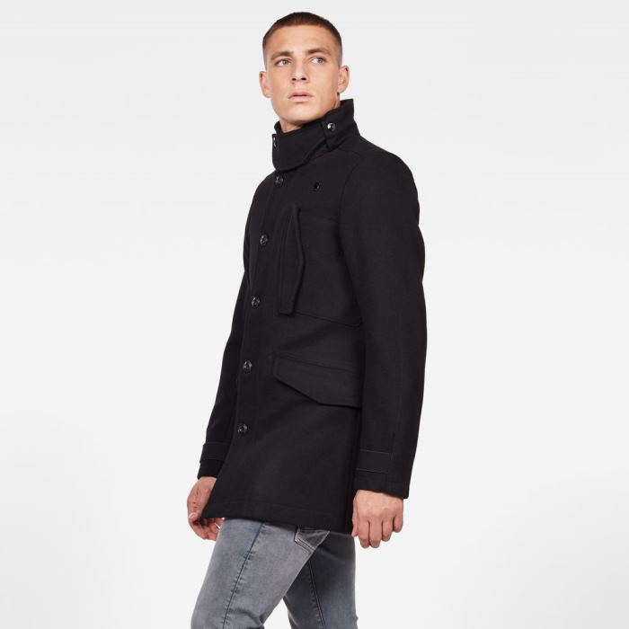 Férfi G-Star Scutar Utility Wool Trench Coats Kabát Sötétfekete Magyarország | R65E1ZG