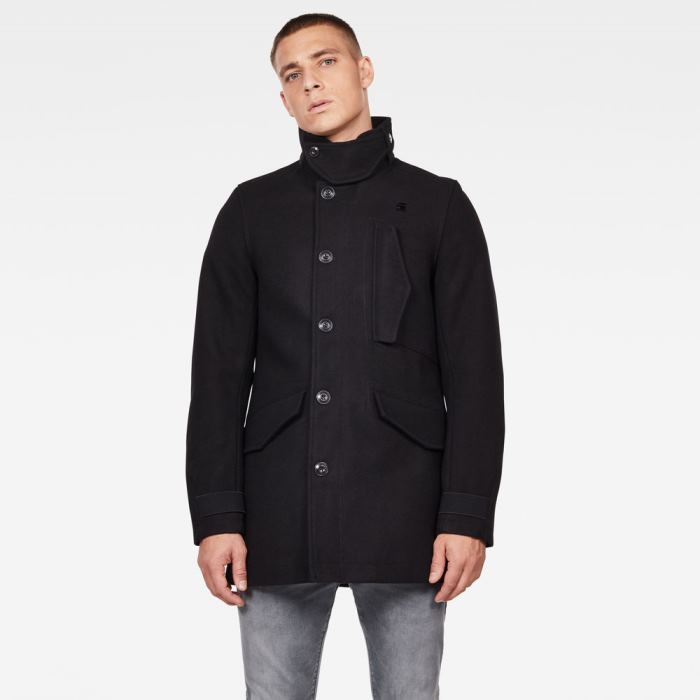 Férfi G-Star Scutar Utility Wool Trench Coats Kabát Sötétfekete Magyarország | R65E1ZG