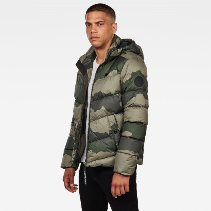 Férfi G-Star Whistler Down Puffer Jacket Kabát Sötétzöld Camo Magyarország | GUDCJCM