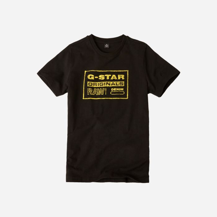 Gyerek G-Star Textured Graphic Print Póló Fekete Magyarország | MTCQLNT