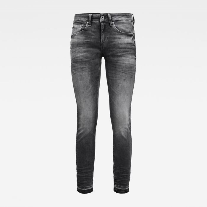 G-Star Raw Jeans - G-Star 3301 Mid Skinny Ripped Edge Ankle Farmer Nadrág Sötétszürke Magyarország | 7YHEQBT