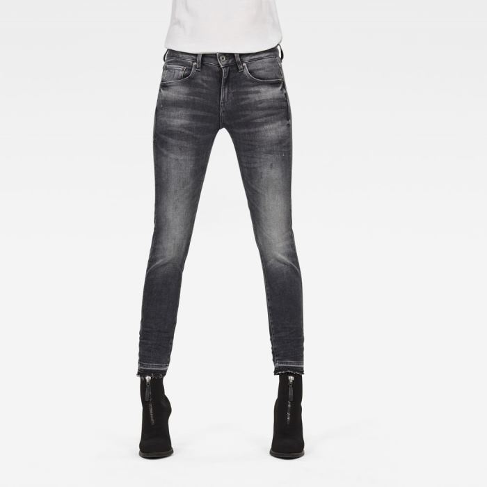 G-Star Raw Jeans - G-Star 3301 Mid Skinny Ripped Edge Ankle Farmer Nadrág Sötétszürke Magyarország | 7YHEQBT