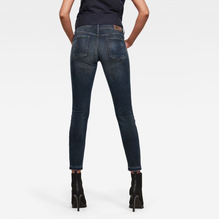 G-Star Raw Jeans - G-Star 3301 Mid Skinny Ripped Edge Ankle Farmer Nadrág Sötétkék Fehér Magyarország | RVWB5WI