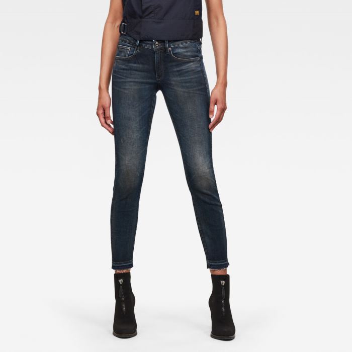 G-Star Raw Jeans - G-Star 3301 Mid Skinny Ripped Edge Ankle Farmer Nadrág Sötétkék Fehér Magyarország | RVWB5WI