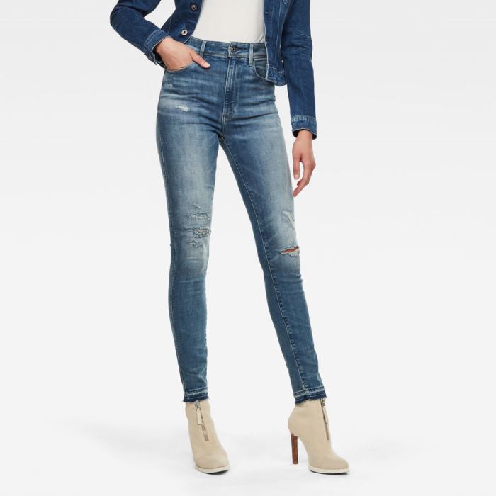 G-Star Raw Jeans - G-Star Kafey Ultra High Skinny Ripped Edge Ankle Farmer Nadrág Kék Fehér Magyarország | TWP9KO1