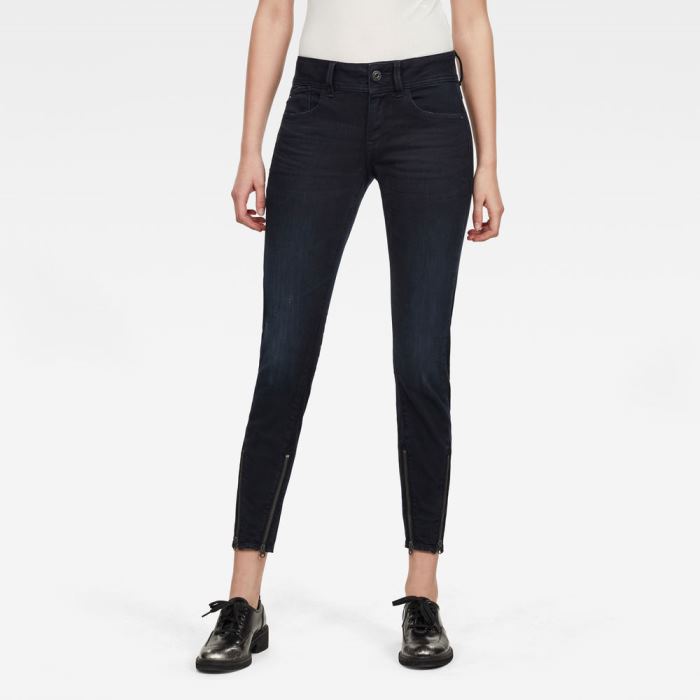 G-Star Raw Jeans - G-Star Lynn 2-zip Mid Skinny Ankle Farmer Nadrág Sötétkék Magyarország | T6ZY06J