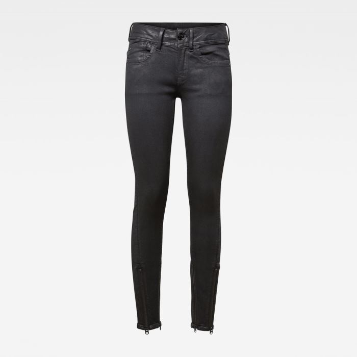 G-Star Raw Jeans - G-Star Lynn 2-zip Mid Skinny Ankle Farmer Nadrág Fekete Obszidián Magyarország | YZE6PRY