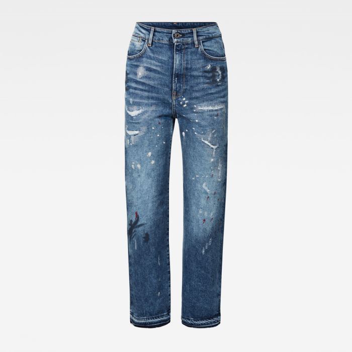 G-Star Raw Jeans - G-Star Tedie Ultra High Straight Ripped Edge Ankle Farmer Nadrág Kék Magyarország | P11U5MW