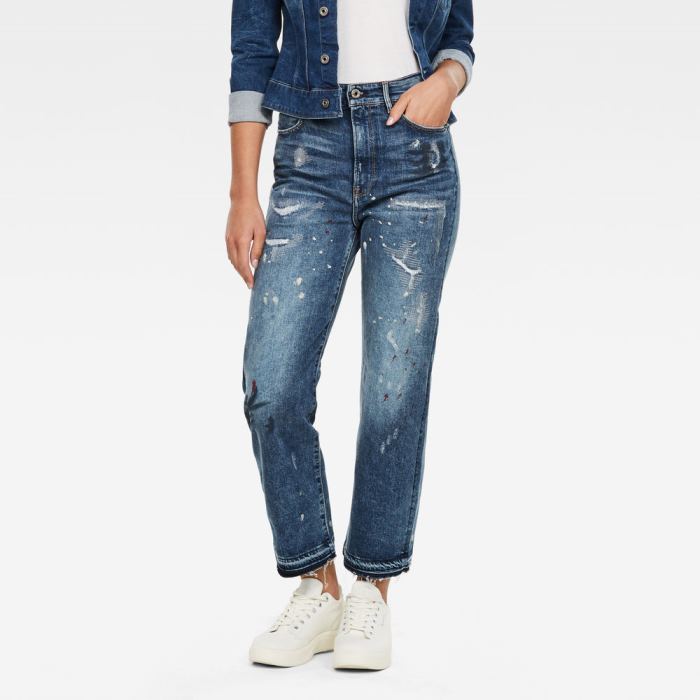 G-Star Raw Jeans - G-Star Tedie Ultra High Straight Ripped Edge Ankle Farmer Nadrág Kék Magyarország | P11U5MW