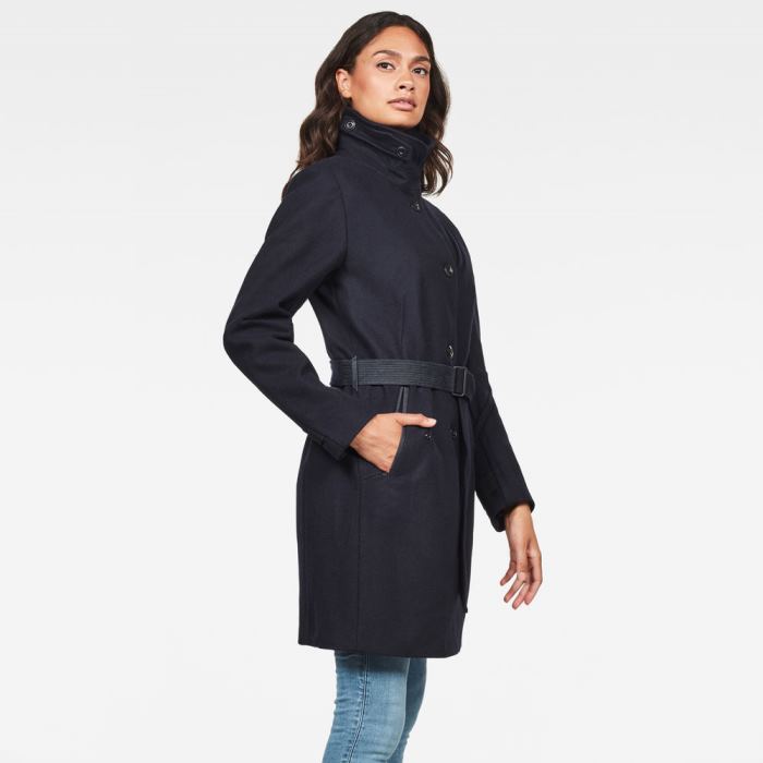 Női G-Star Empral Wool Trench Coats Kabát Kék Magyarország | 7LXLQNC