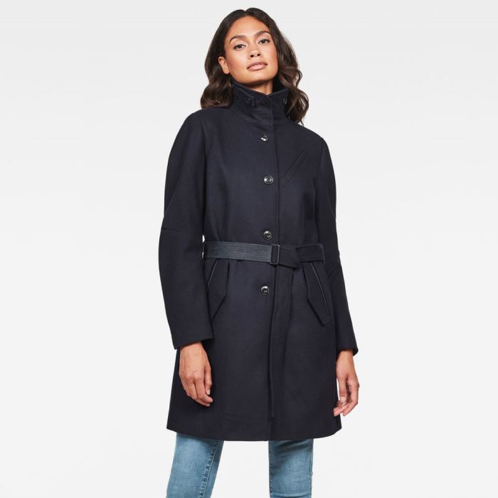 Női G-Star Empral Wool Trench Coats Kabát Kék Magyarország | 7LXLQNC