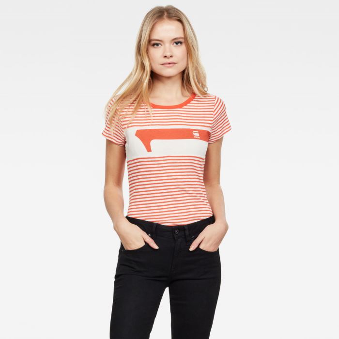 Női G-Star Litmic Yarn Dyed Stripe Gr One Slim Felsők Fehér Narancssárga Csíkok Magyarország | ET24773