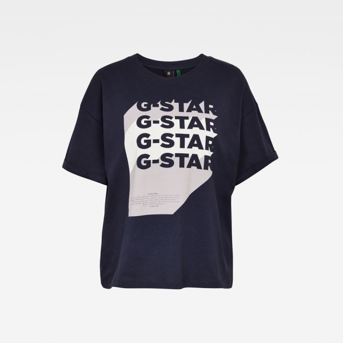 Női G-Star Stacked Logo Felsők Sötétkék Magyarország | 7QMQGYY