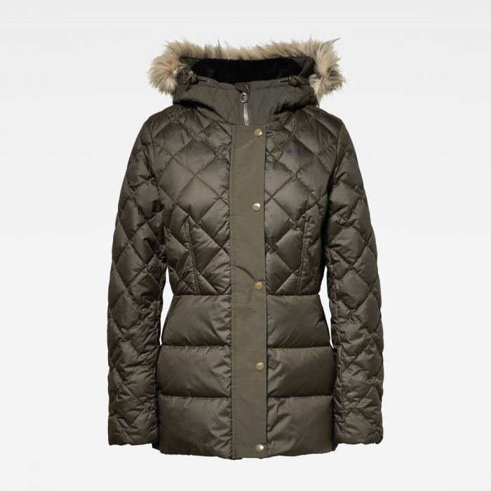 Női G-Star Whistler Faux Fur Tailored Down Jacket Mélyolivazöld Magyarország | IFUK60M