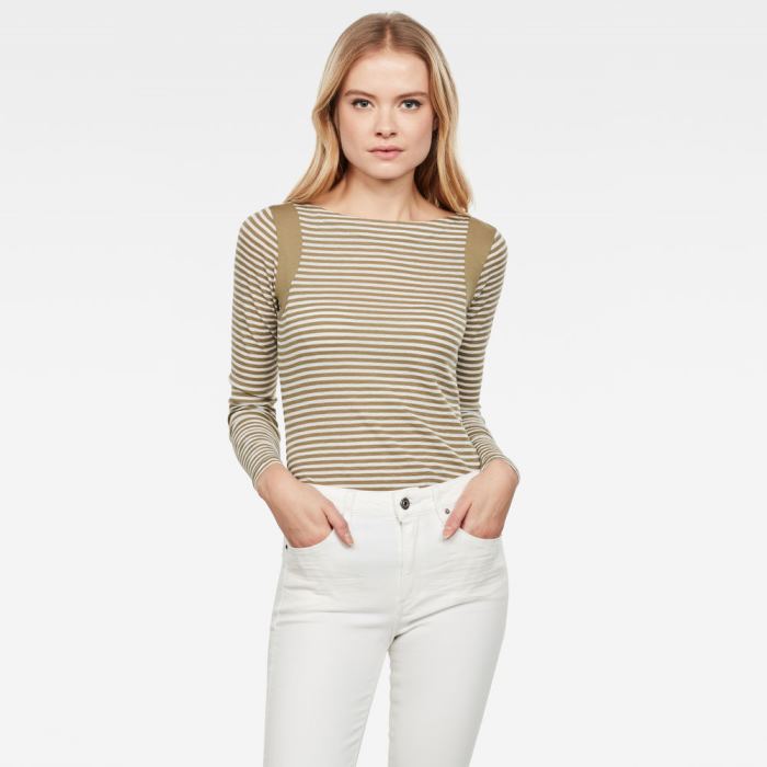 Női G-Star Zovas Yarn Dyed Stripe Slim Felsők Olivazöld Fehér Csíkok Magyarország | E9PA7PK