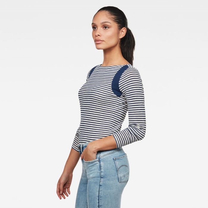 Női G-Star Zovas Yarn Dyed Stripe Slim Felsők Fehér Királykék Kék Magyarország | SS7IOFQ