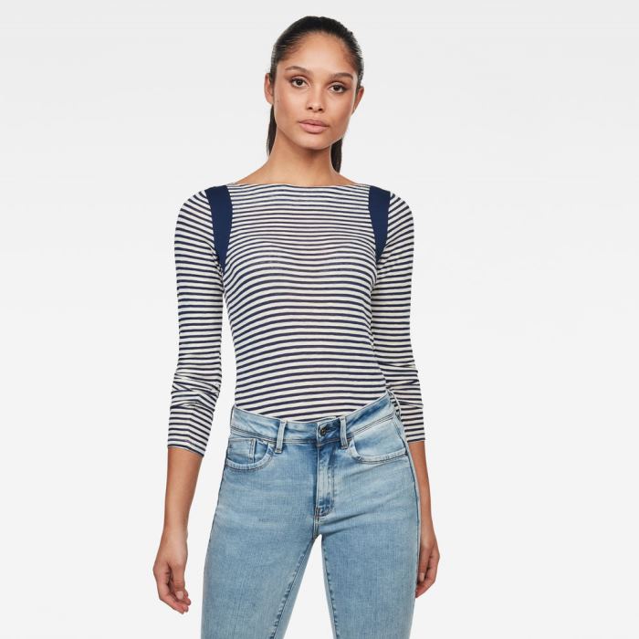 Női G-Star Zovas Yarn Dyed Stripe Slim Felsők Fehér Királykék Kék Magyarország | SS7IOFQ